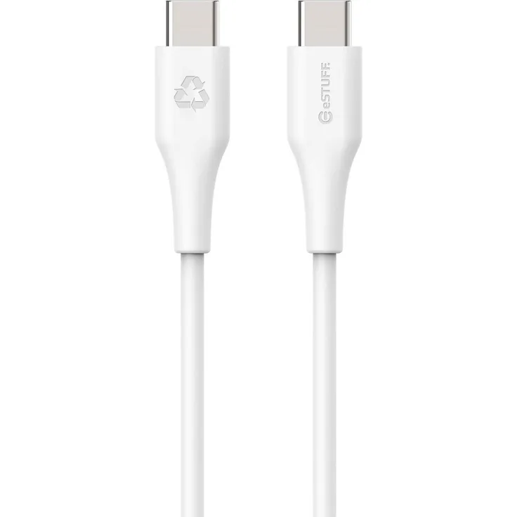 eSTUFF INFINITE USB-C auf USB-C Kabel, 0,5m, Weiß, 100% recyceltes Material, USB 2.0, 60W Power, Superweich