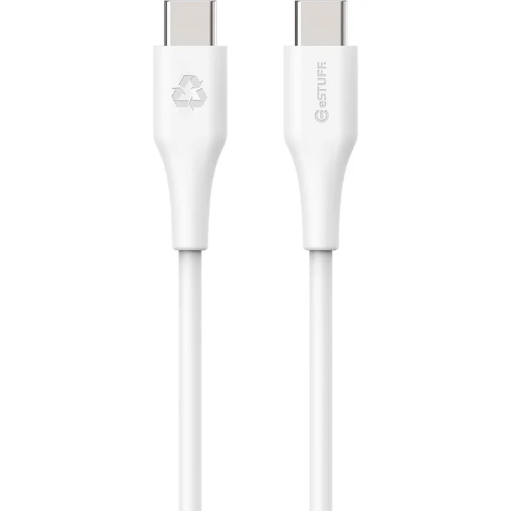 eSTUFF INFINITE USB-C auf USB-C Kabel, 0,5m, Weiß, 100% recyceltes Material, USB 2.0, 60W Power, Superweich