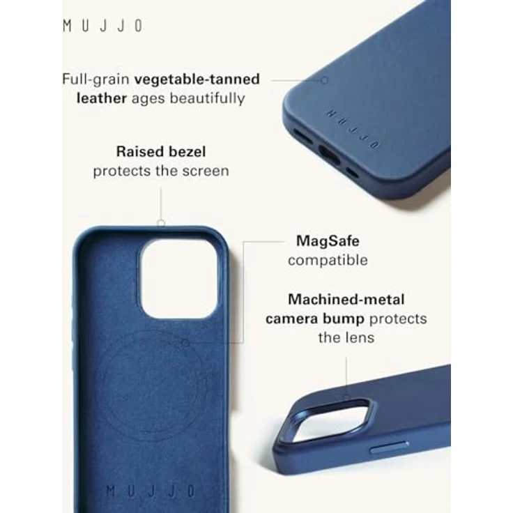 Mujjo Leather Case iPhone 16 Pro Blau - Außergewöhnlicher Schutz, reaktionsschnelles Design, MagSafe-Leistung – Bild 3