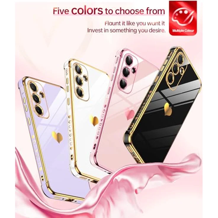 LeYi Hülle für Samsung Galaxy A25 5G, TPU Silikon Galvanik, Cute Herz Muster Rosa, mit 2 Schutzfolien, stoßfest und kratzfest – Bild 5