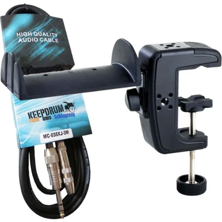 K&M 16085 Kopfhörerhalter + KEEPDRUM Kopfhörerverlängerungskabel 3m