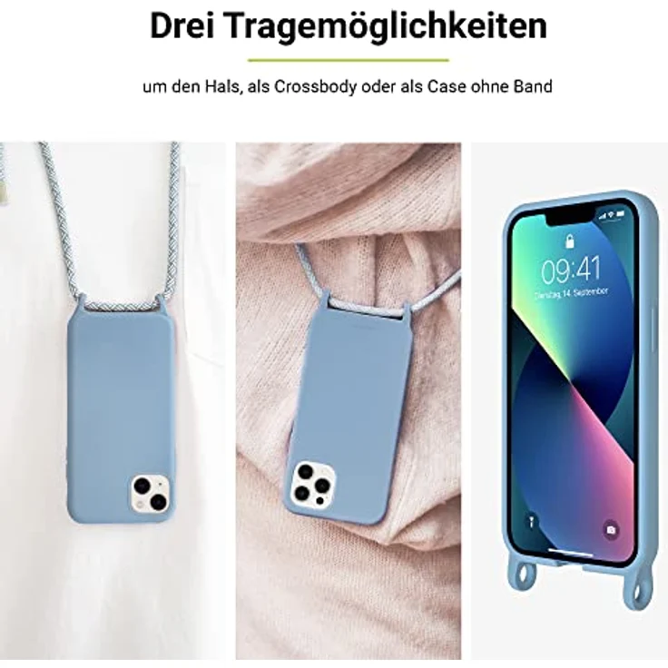 ARTWIZZ HangOn Case Silicone - Silikon Hülle als Handykette zum Umhängen mit Band Nordic Blue, iPhone 14 – Bild 3