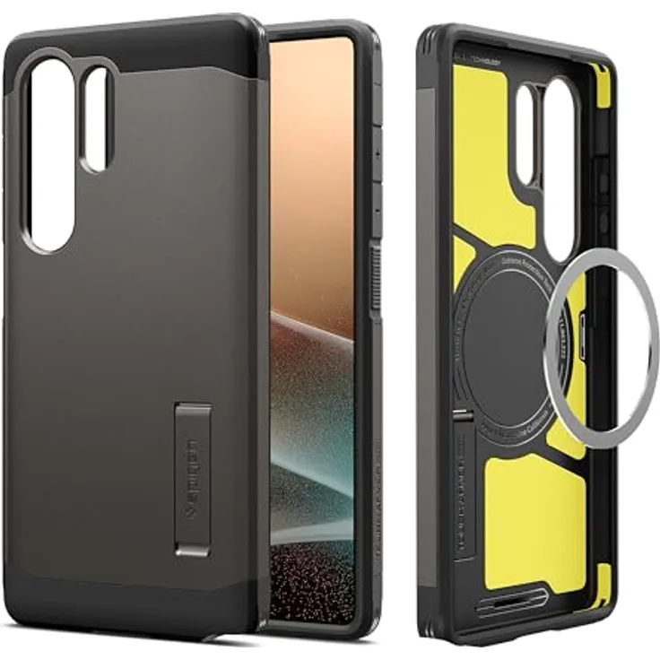 Spigen Tough Armor (AI) MagFit Hülle für Samsung Galaxy S25 Ultra, Kompatibel mit MagSafe -Gunmetal, Doppelschichtige Schutzhülle mit Kickstand und integriertem Magnet