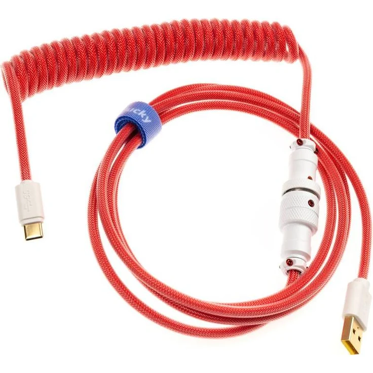Ducky Premicord Apple Red Spiralkabel, USB Typ C auf Typ A, 1,8m, USB 2.0 - mechanisches Gaming-Kabel mit Nylon-Ummantelung