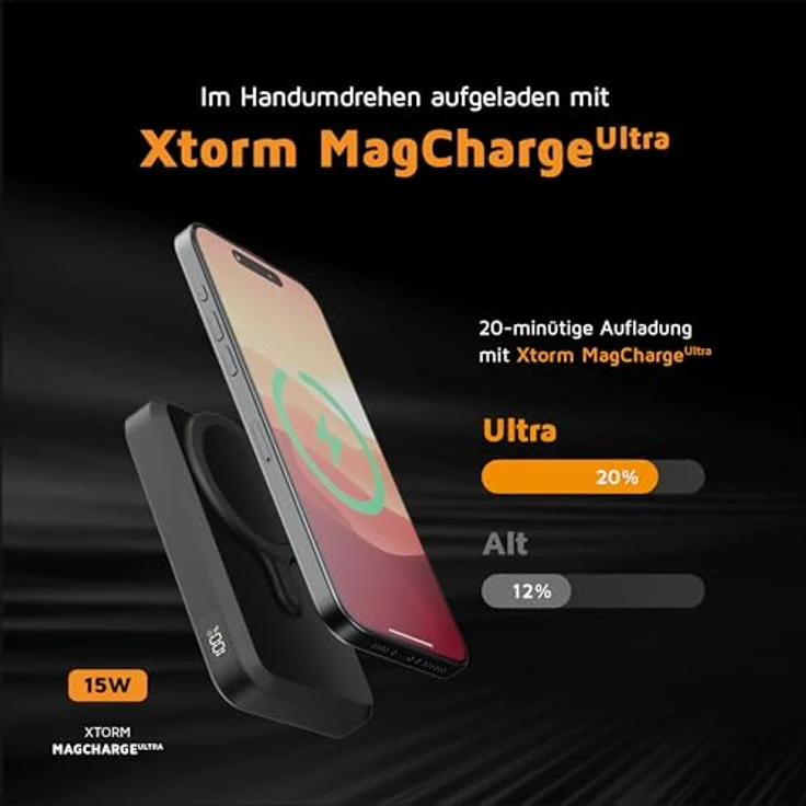 Xtorm Kabellose Powerbank 10000 mAh - Magnetische Powerbank mit USB-C 15W Schnellladefunktion, Kabellexterner oser Akku MagSafe kompatibel mit iPhone 15 Pro Max/Pro/15/14 Pro Max/13 Pro - Schwarz – Bild 3