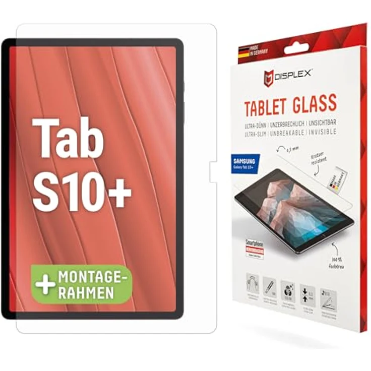 Displex Tablet Glass für Samsung Galaxy Tab S10+, Eco-Montagerahmen L-Form, ultra-dünn, unzerbrechlich, transparent – Bild 1