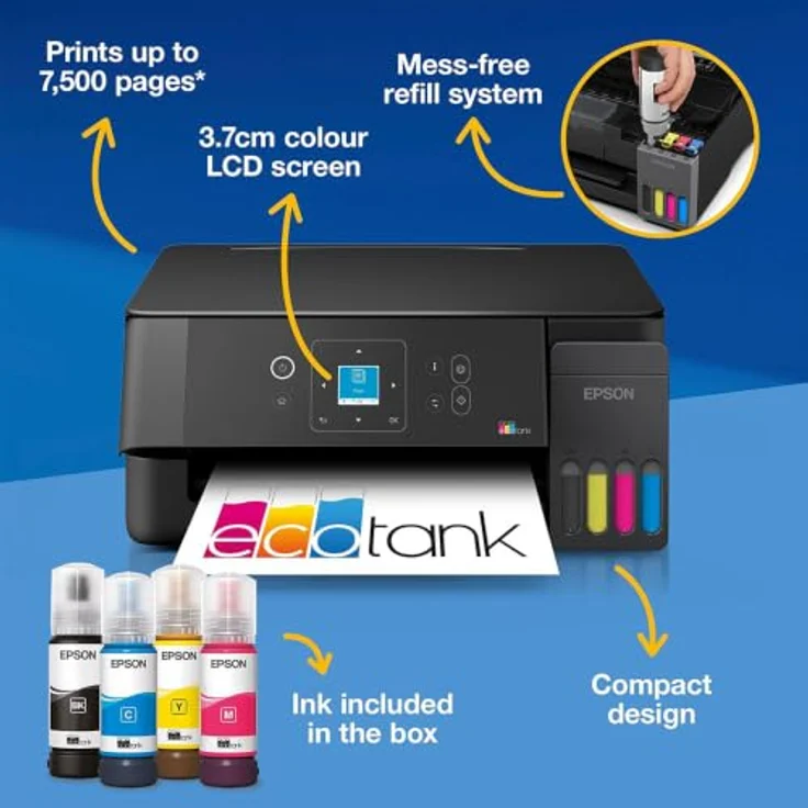Epson EcoTank ET-2920, Multifunktionsdrucker Farb-Tintenstrahl A4, Drucker, Scanner, Kopierer mit WLAN und nachfüllbarem Tintenbehältersystem – Bild 2