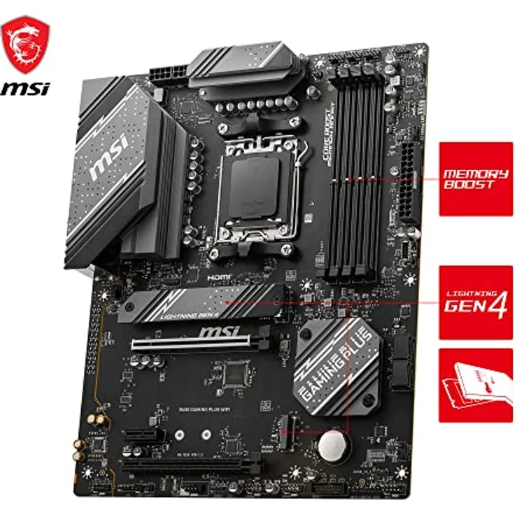 MSI B650 Gaming Plus WiFi Motherboard (unterstützt AMD Ryzen 7000 Prozessoren, AM5 - DDR5 Memory Boost 6400+MHz/OC, 2 x PCIe 4.0 x16, 2 x M.2 Gen4, Wi-Fi 6E, ATX) – Bild 3