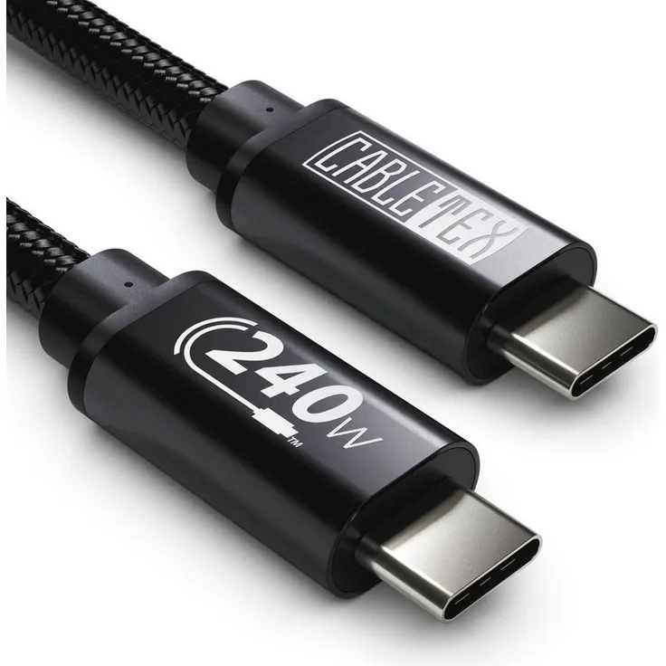 CABLETEX USB C Power Delivery 240W Ladekabel, 100 cm, Schnellladen für Laptops und Smartphones, Nylonummantelung, 480 Mbps Datenübertragung