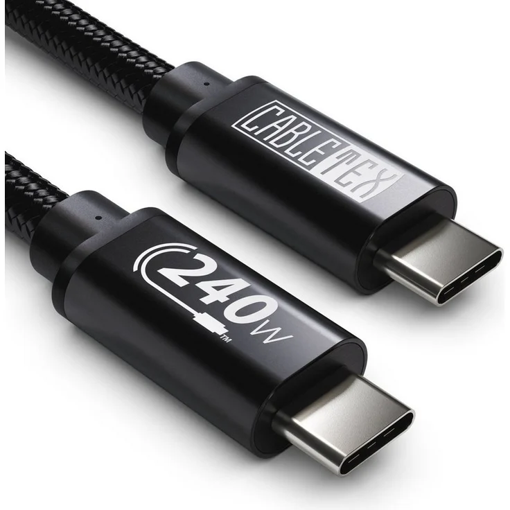CABLETEX USB C Power Delivery 240W Ladekabel, 100 cm, Schnellladen für Laptops und Smartphones, Nylonummantelung, 480 Mbps Datenübertragung