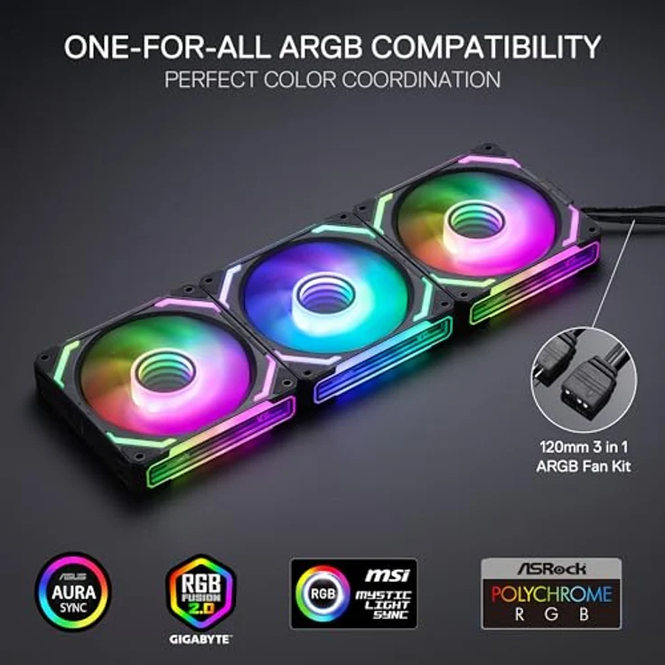 Redragon GCF012, 120 mm Gehäuselüfter mit Daisy-Chain-Anschluss, 5 V 3-polige ARGB-Beleuchtung, 4-poliger PWM-Lüfter, 3er-Pack für PC-Kühlung – Bild 5