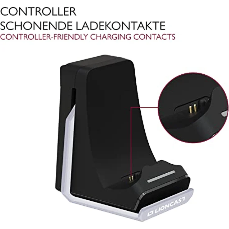 Lioncast PS5 Charger, Ladestation mit LED-Anzeige für Sony PlayStation 5 Controller, platzsparend, Wandbefestigung möglich, inklusive USB-C-Kabel – Bild 3