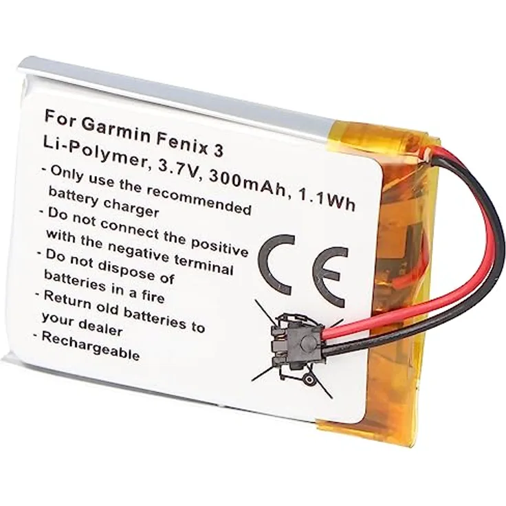 AccuCell Akku kompatibel mit Garmin Fenix 3, 361-00034-02 Li-Polymer 3,7 Volt 300mAh 1,1Wh