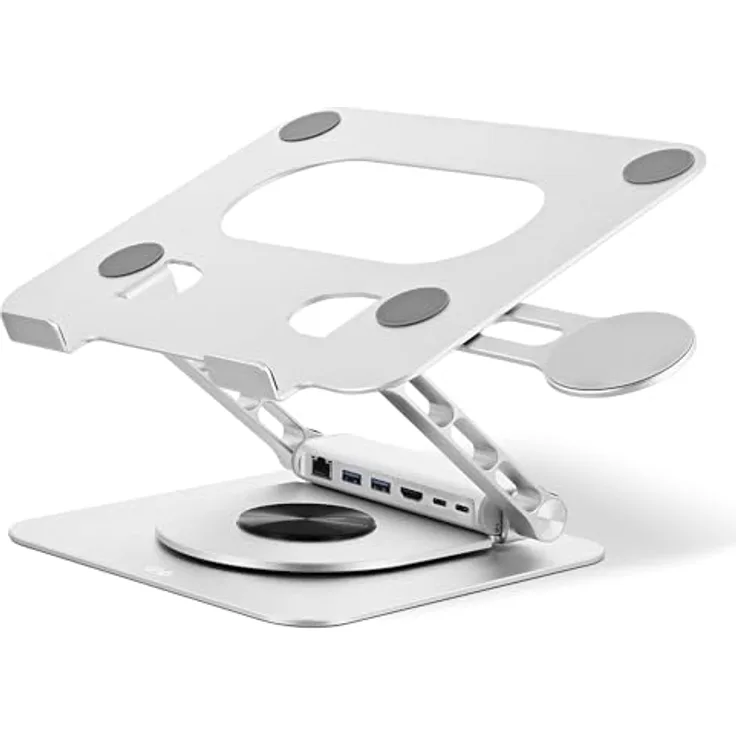 T'nB iClick 360° Verstellbarer Aluminium Notebook-Ständer bis 17 Zoll mit abnehmbarem 6-in-1 USB-C Hub und MagSafe-Telefonhalterung