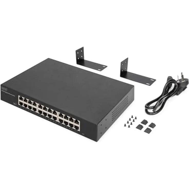 DIGITUS DN-80113-2 – 24 Port Gigabit Netzwerk-Switch – unmanaged – lüfterlos – VLAN-Modus – DIP-Schalter – 10/100/1000 Mbit/s – inkl. 19" Montagewinkeln – schwarz – Bild 3
