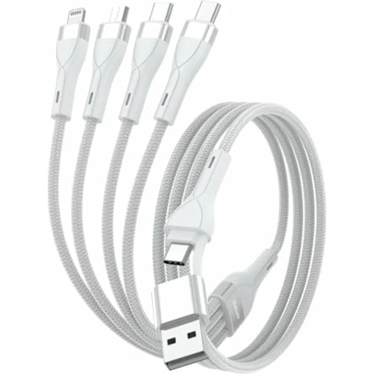 4smarts 541024 USB-Kabel 1,2 m, 4-in-2 Ladekabel mit USB A, USB C, Micro USB-A, Lightning, weiß, hüllenfreundlich, simultanes Laden bis zu 4 Geräten – Bild 2