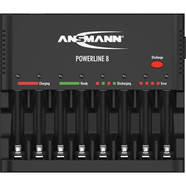Ansmann Powerline 8 1001-0006, Akkuladegerät für 1-8 AA/AAA NiMh Akkus mit USB-Ladebuchse und Entladefunktion