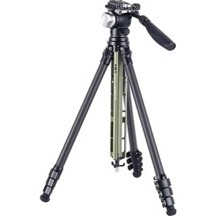 AOKA TS-194C Carbonstativ + ST-3 Videoneiger, 4-Segment-Beine, Hochleistungs-Hydraulikdämpfung, grün