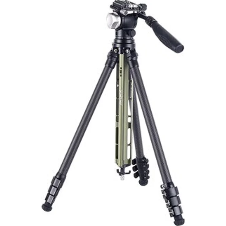 AOKA TS-194C Carbonstativ + ST-3 Videoneiger, 4-Segment-Beine, Hochleistungs-Hydraulikdämpfung, grün