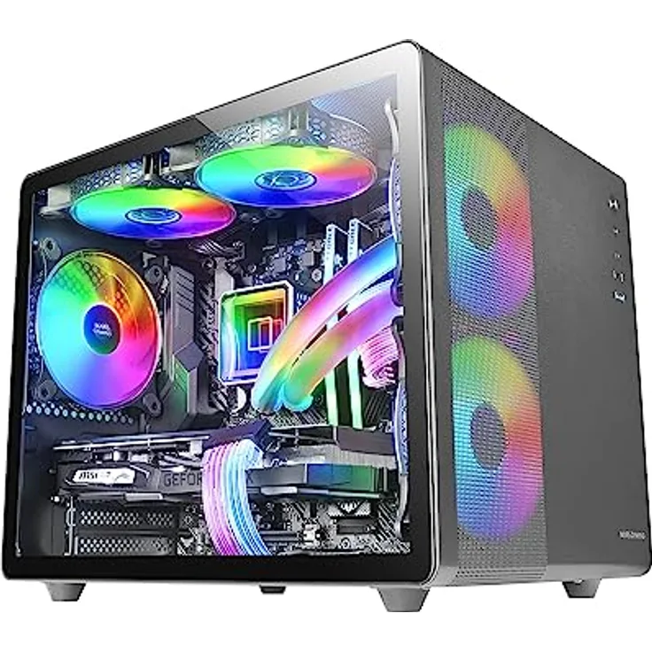 Mars Gaming MC-400, PC-Tower-Gehäuse in Schwarz mit Doppelseitigem Kammerdesign und RGB-Kühlung für Micro-ATX und Mini-ITX Systeme