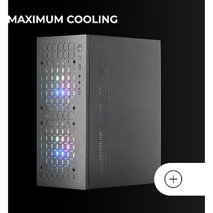 Mars Gaming MC-CORE, Ultrakompaktes MicroATX Gaming-Gehäuse, Metall-Mesh Frontdesign, 2x FRGB 120mm Lüfter, Vollfenster, USB 3.0, Schwarz – Bild 5
