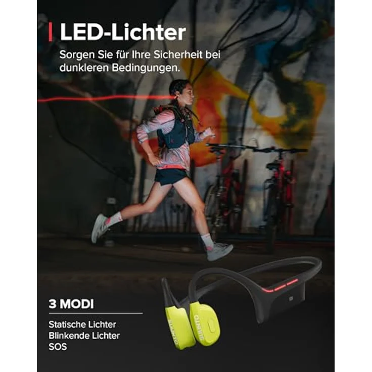 Suunto Wing Lime, Knochenschall-Kopfhörer mit LED-Leuchten und bis zu 10 Stunden Akkulaufzeit, Grün-Schwarz – Bild 7