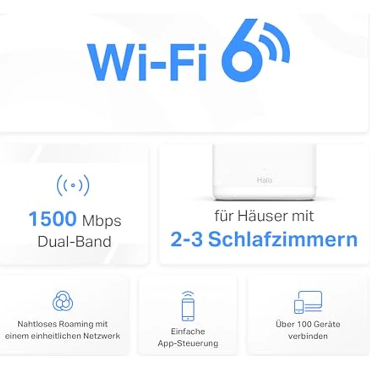 Mercusys Halo H1500X Wi-Fi 6 Mesh WLAN Set, Dual Band Router & Repeater, empfohlen für Häuser mit 2-3 Schlafzimmern, Gigabit-Port, nahtloses Roaming, MERCUSYS App – Bild 3