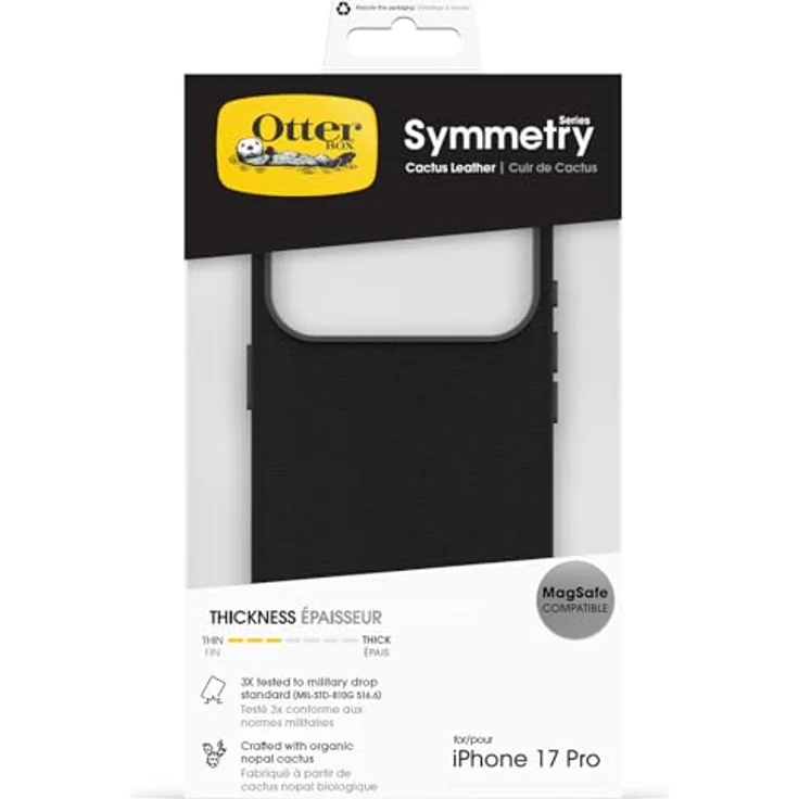 OtterBox Symmetry Series Cactus Leather MagSafe Hülle für iPhone 17 Pro, stoßfest, 3X militärisch getestet, dünn, schwarz – Bild 5