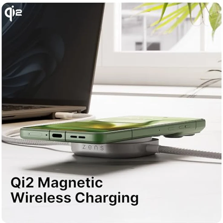 ZENS Induktions-Ladegerät ZECC05W, Qi2-zertifiziertes 15 W Schnellladen, USB-C® und Apple MagSafe, Weiß – Bild 4