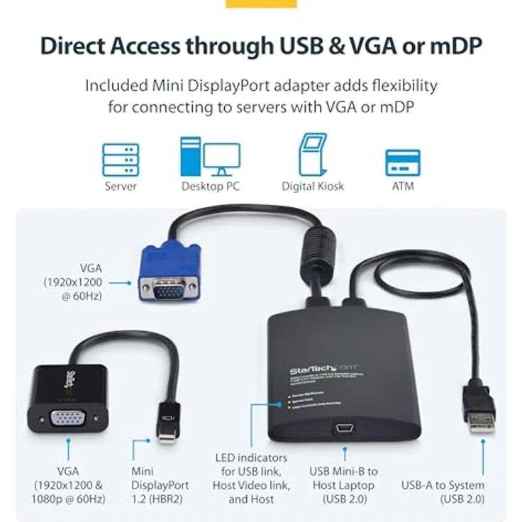 StarTech.com Portable Laptop Crash Cart Adapter KVM Switch mit USB/VGA/Mini DisplayPort, 1 Port, TAA-konform – Bild 3