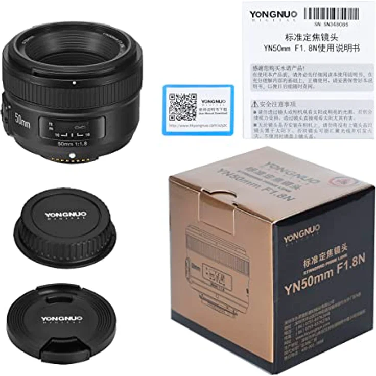 Yongnuo YN50 mm Nikon – Objektiv für Kameras DSLR (F-1.8, 58 mm, AF-MF), Schwarz – Bild 3