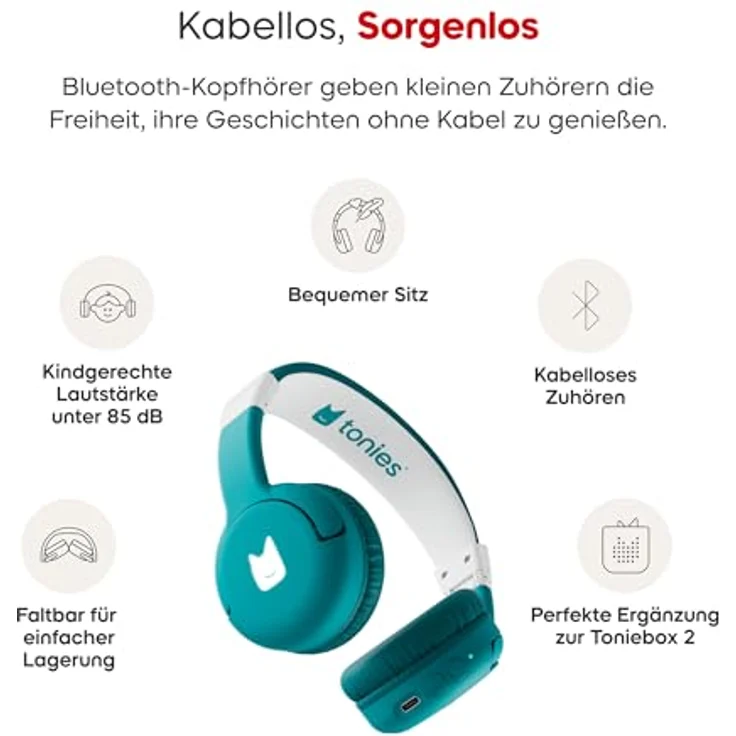 OTTO tonies Lauscher 2 - Meeresgrün, Bluetooth Kopfhörer mit NFC und 40 Stunden Akkulaufzeit – Bild 3