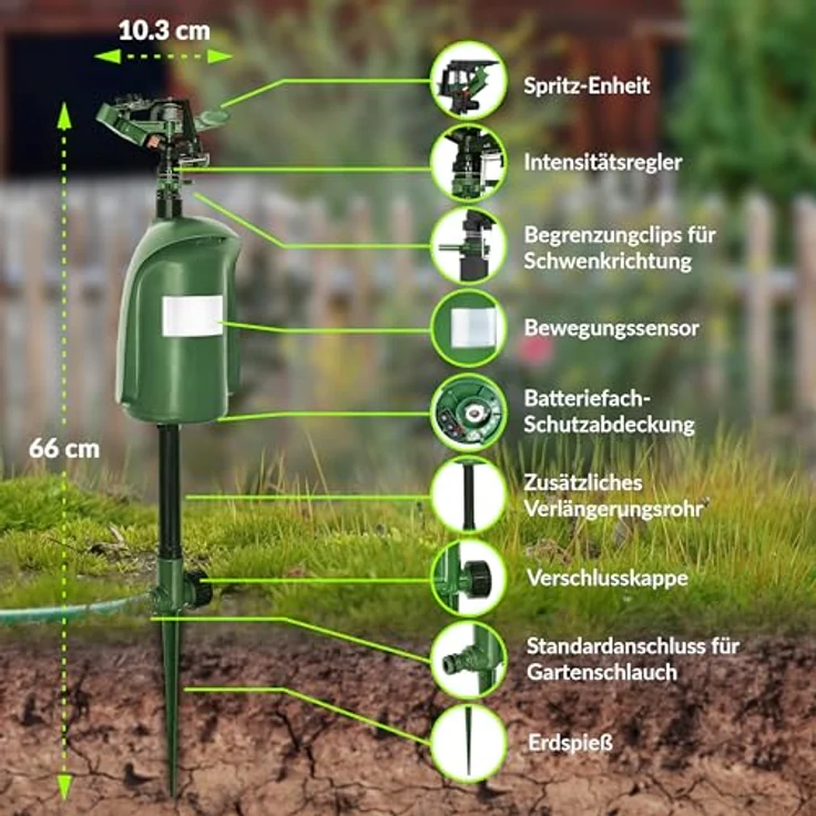 ISOTRONIC Wasserstrahl Tiervertreiber Solar I Bewegungsmelder I Reichweite 10 m I Reiherschreck, Wildtierabwehr, Katzenschreck – Bild 2