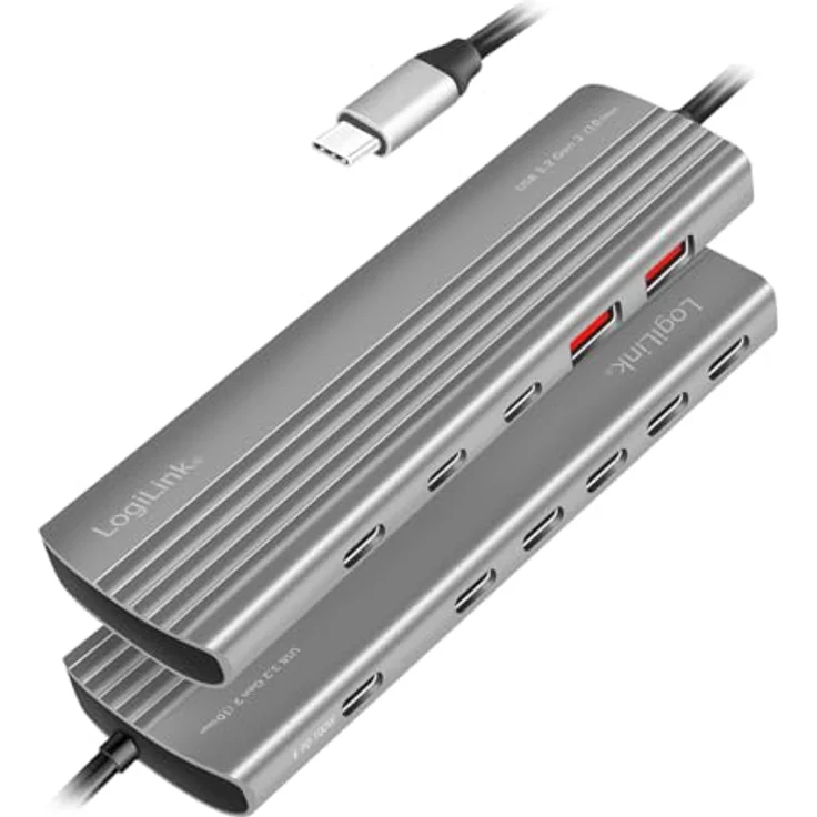 LogiLink UA0415 Ultra-Slim USB 3.2 Gen2 Hub mit 2X USB-A, 8X USB-C, Power Delivery 100 W, Space Grau – Bild 4
