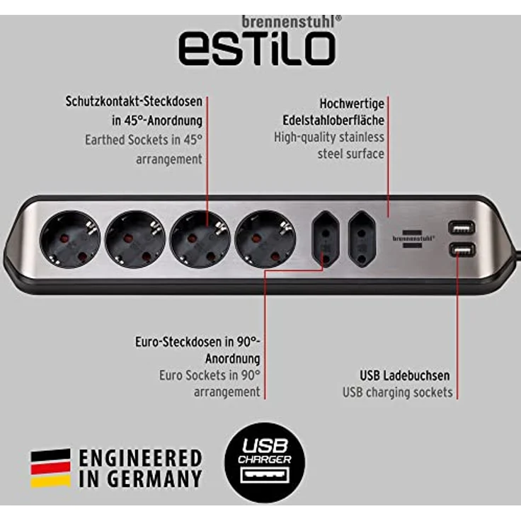 Brennenstuhl estilo Eckstedoleiste 6-fach schwarz – Bild 2