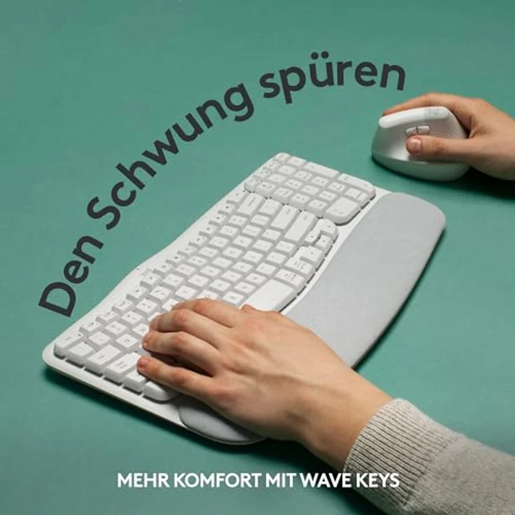 Logitech Wave Keys kabellose ergonomische Tastatur, gepolsterte Handballenauflage, komfortables natürliches Tippen, Easy-Switch, Bluetooth, Logi Bolt, Multi-OS,Windows/Mac,Deutsches QWERTZ Layout-Weiß – Bild 3