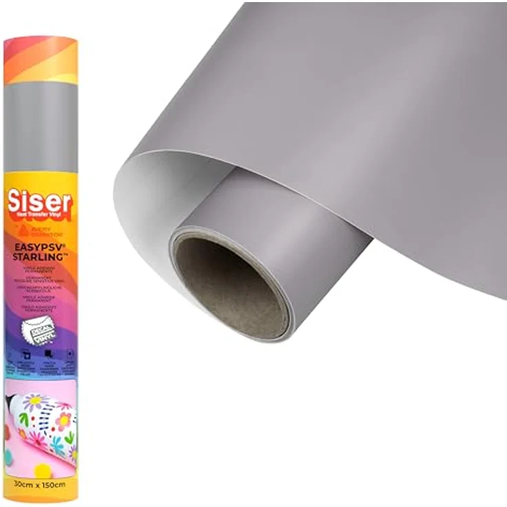 Siser EasyPSV® Starling, selbstklebende Folie mit 30 cm Schnittbreite, silver, spülmaschinenfest – Bild 1
