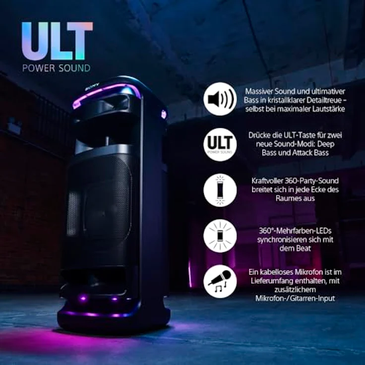 Sony ULT Tower 10 (Netzbetrieb) Bluetooth Lautsprecher, Schwarz, mit X-Balanced Speaker Unit und Partylichtern – Bild 3