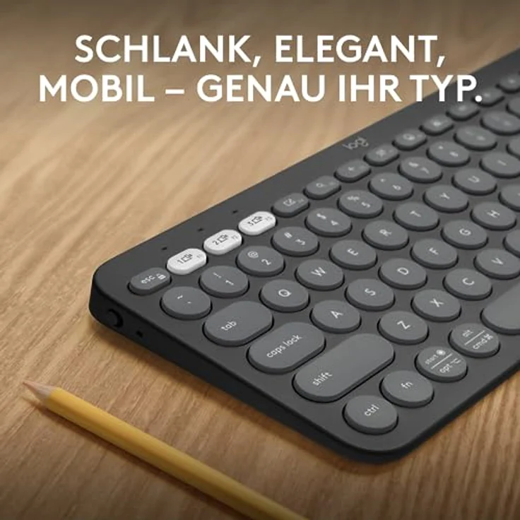 Logitech Pebble Keys 2 K380s, kabellose Multi-Device Bluetooth-Tastatur mit anpassbaren Sondertasten, schlank, mobil, Easy-Switch - Windows, macOS, iPadOS, Android, ChromeOS, Deutsches QWERTZ,Graphit – Bild 2