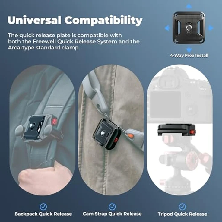 Freewell Kameragurt Schnellverschluss-Klemme, universell kompatibel mit DSLR- und spiegellosen Kameras, belastbar bis 10 kg, leichtes Aluminium-Design, 75g – Bild 5