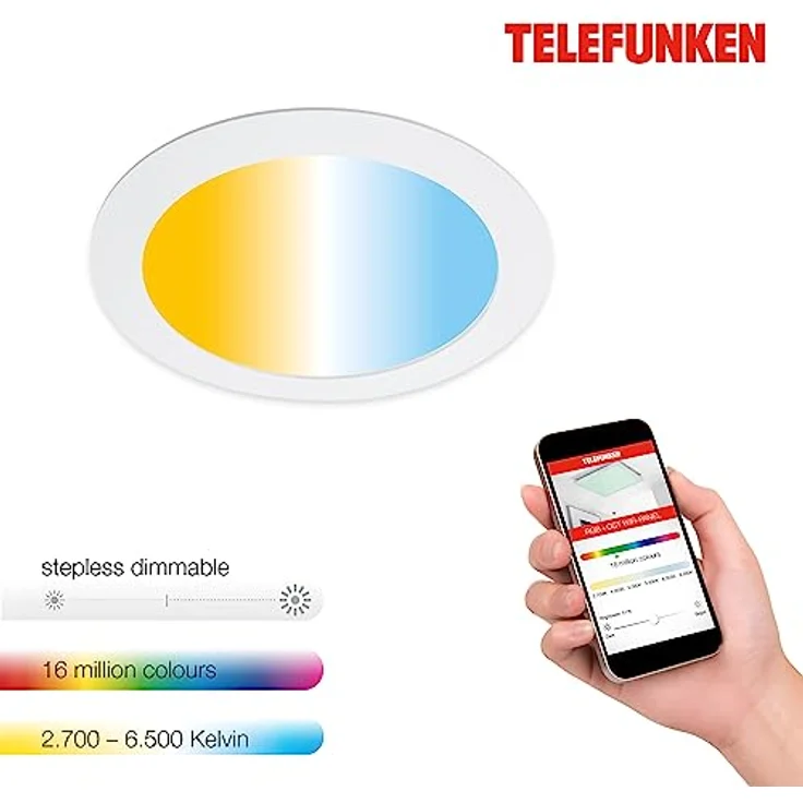 Telefunken LED-Einbauleuchte Virgo, dimmbar, RGBW-Farbwechsel, smart steuerbar, weiß, Ø 17 cm – Bild 5