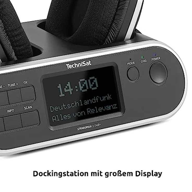 TechniSat STEREOMAN 2 DAB+ - kabelloser 2,4GHz Funkkopfhörer (mit Dockingstation, DAB+/UKW-Radioempfang, für Fernseher und Musikanlagen) schwarz – Bild 5