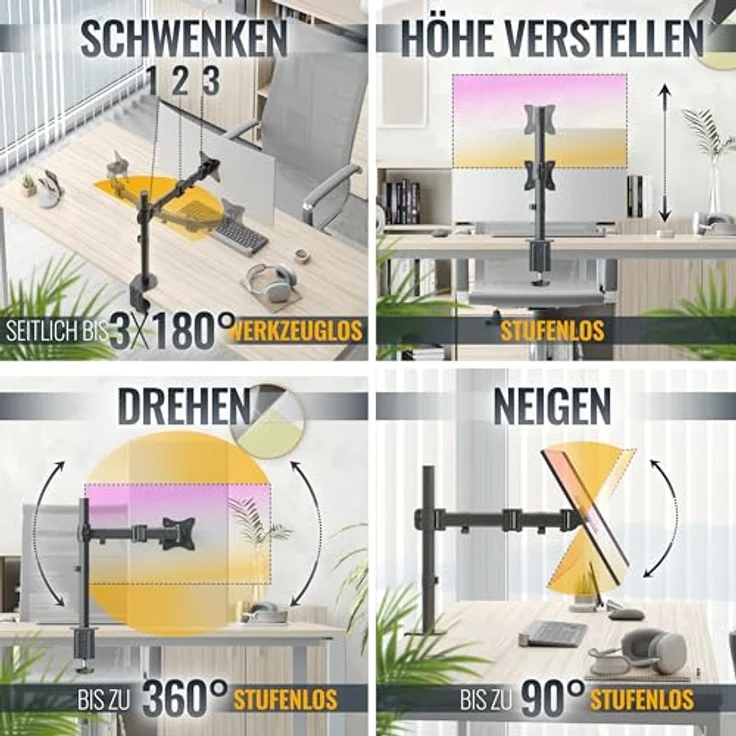 RICOO Monitor Tischhalterung für Monitore Monitorhalterung TS5711 Universal Monitorständer Schwenkbar Neigbar Höhenverstellbar Schreibtisch Bildschirmständer Bildschirm Tisch Ständer Monitorhalterungen VESA 75x75 100x100 / Schwarz – Bild 4