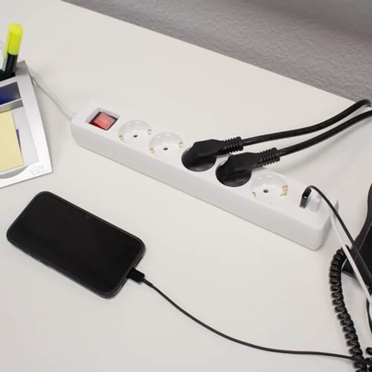 AS Schwabe 11376 Steckdosenleiste Weiß, Multifunktions-Steckdosenleiste mit 2 USB-Anschlüssen, Schutzkontakt, 45° gedrehte Steckdosen – Bild 4