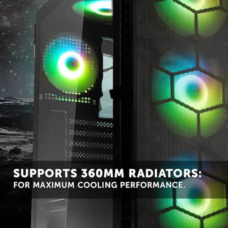 KOLINK Observatory HF Plus Mesh ARGB Midi-Gehäuse, Dynamische Beleuchtung, 330 mm GPU-Freiraum, Gehärtete Glasplatten, Schwarz – Bild 4