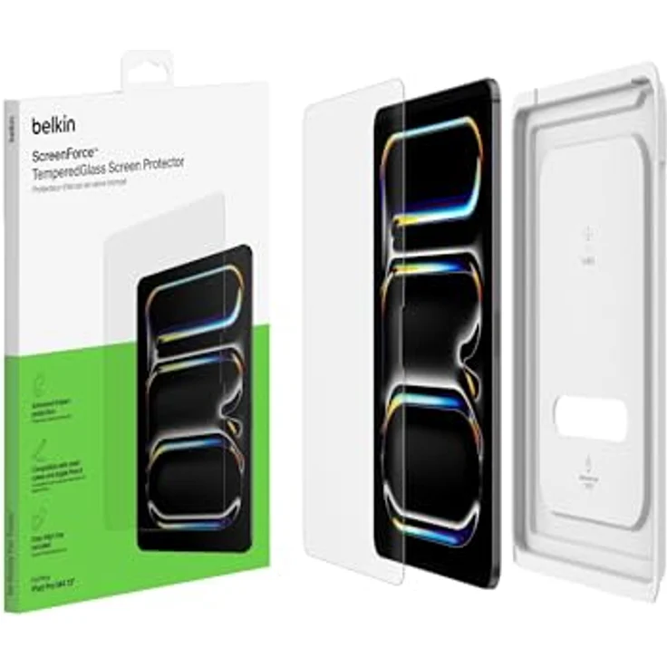 Belkin ScreenForce TemperedGlass Displayschutzfolie für iPad Pro 13", 9H Härtegrad, 0,33 mm dünn, kratzfest, einfache Anbringung in kristallklar – Bild 1