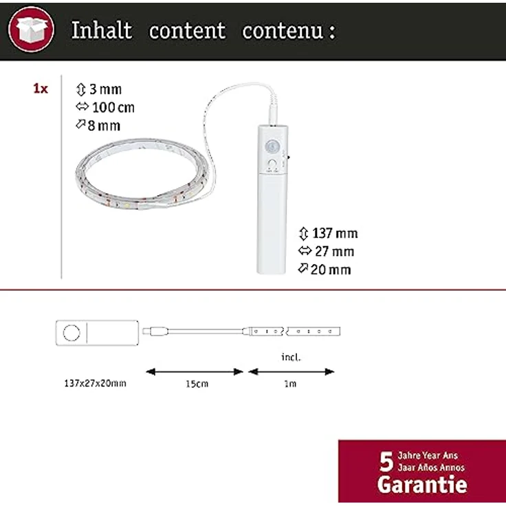 Paulmann 78899 LED Strip batteriebetrieben inkl. Bewegungsmelder 1m 2W 156lm/m 3000K Weiß Kunststoff – Bild 2