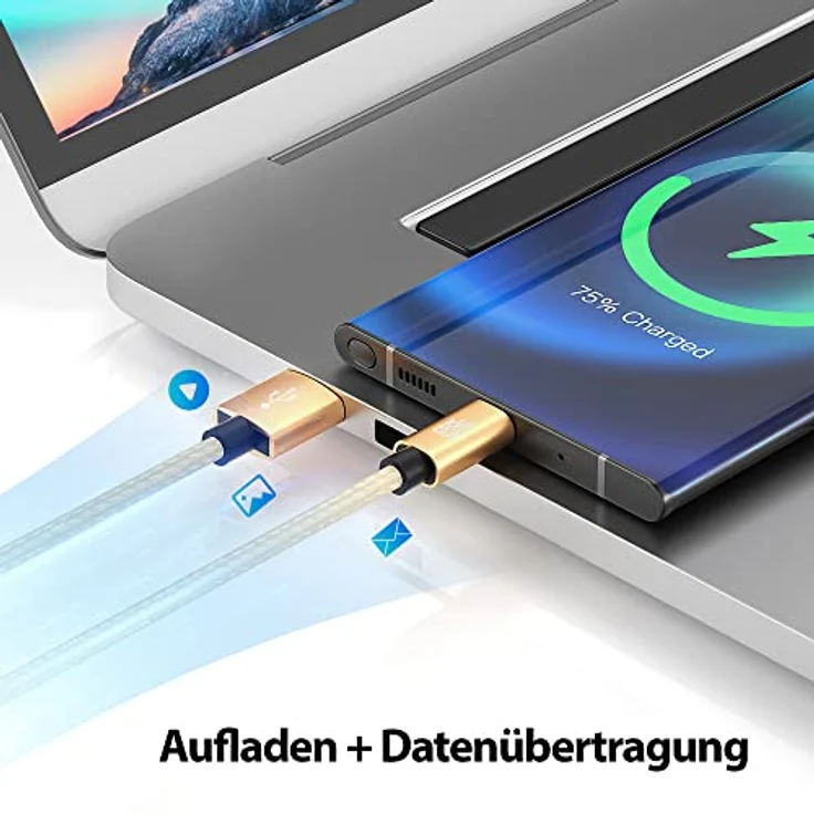 JAMEGA USB-C Kabel Nylon Schnell Ladekabel, 2m, 5 Gbps, kompatibel mit Samsung, Huawei, HTC, LG, hohe Langlebigkeit, edles Design – Bild 3
