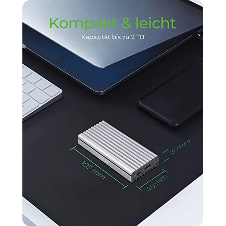 ICY BOX M.2 NVMe Adapter mit Gehäuse, USB 3.1 (Gen2, 10 Gbit-s), Kühlsystem, USB-C, USB-A, PCIe M-Key, Aluminium, Silber – Bild 4
