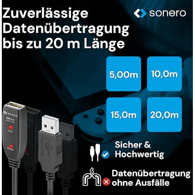 Sonero aktives USB 2.0 Verlängerungskabel mit Signalverstärker, 20m, Datenrate bis zu 480 Mbit/s – Bild 7